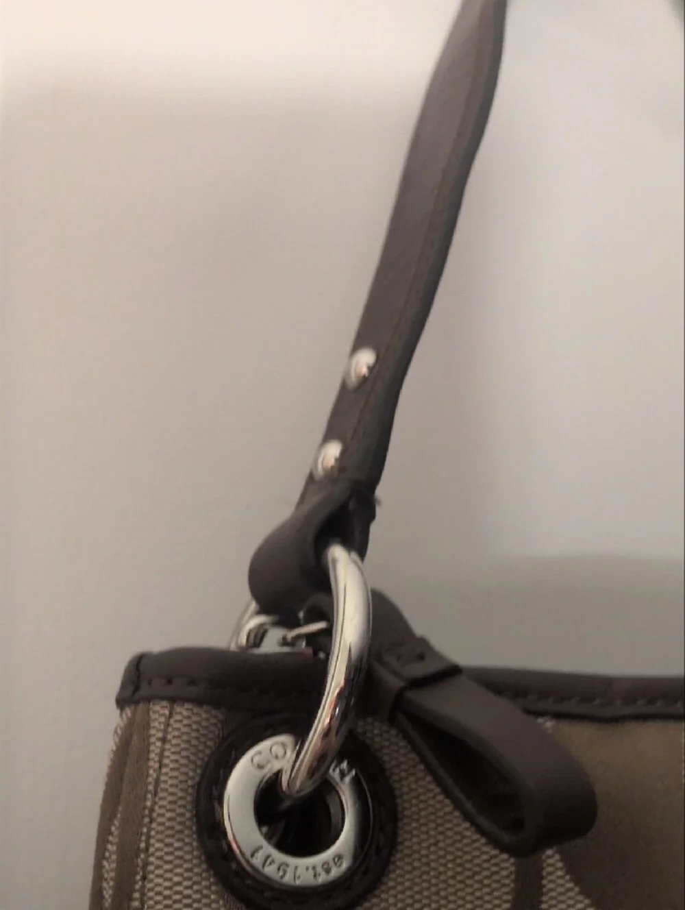 Coach Hampton Khaki and Chocolate Signature Stripe Shoulder Bag